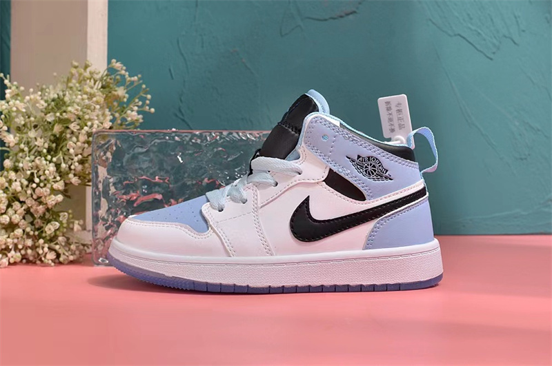Youth Running Weapon Air Jordan 1 White/Blue Shoes 0146